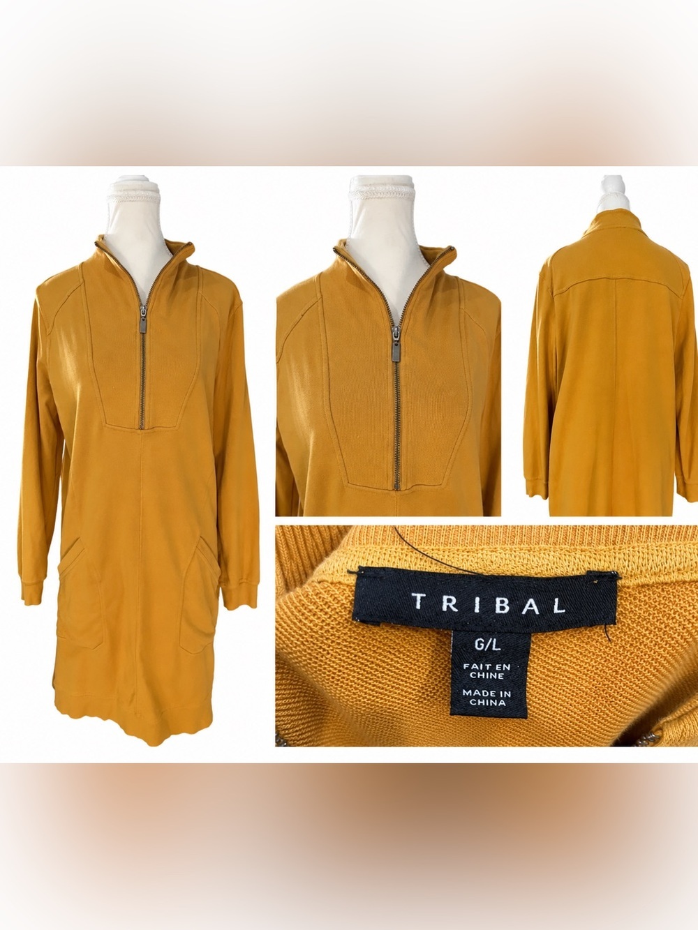 Tribal Mustard Half-Zip Sweat Dress Size 12